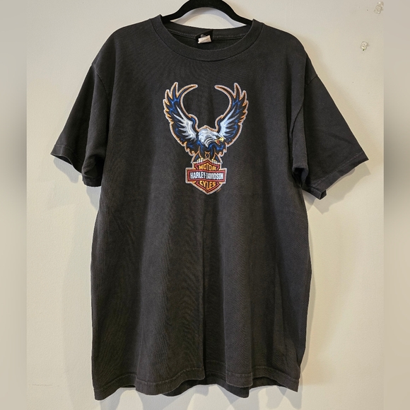 Vintage Harley Davidson Biker Eagle Black Short Sleeve Graphic T-Shirt XL - Picture 1 of 6